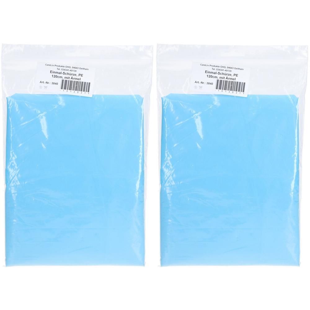 Schürze Einmal PE blau 120 cm unsteril mit Ärmel 2x 2x1 St