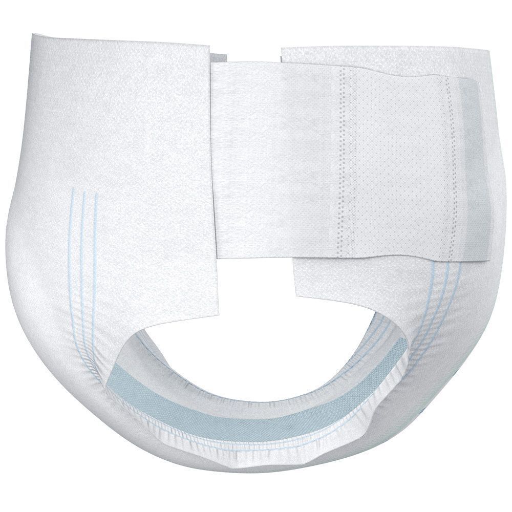 Weißer TENA Slip Bariatric Super XXXL, geschlossen. Blaue Details und Klebestreifen. Produktmerkmal deutlich sichtbar.