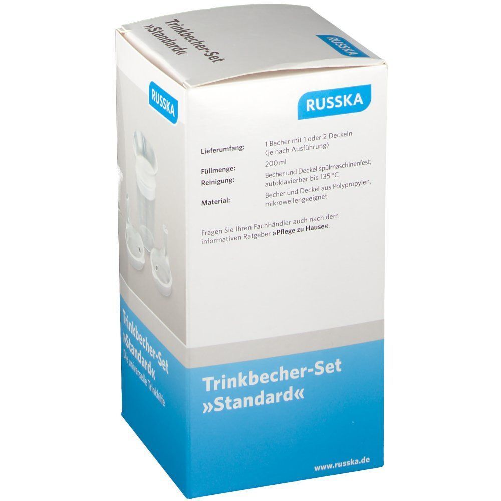 Verpackung eines Trinkbecher-Sets "Standard" von RUSSKA aus Polypropylen, spülmaschinenfest.