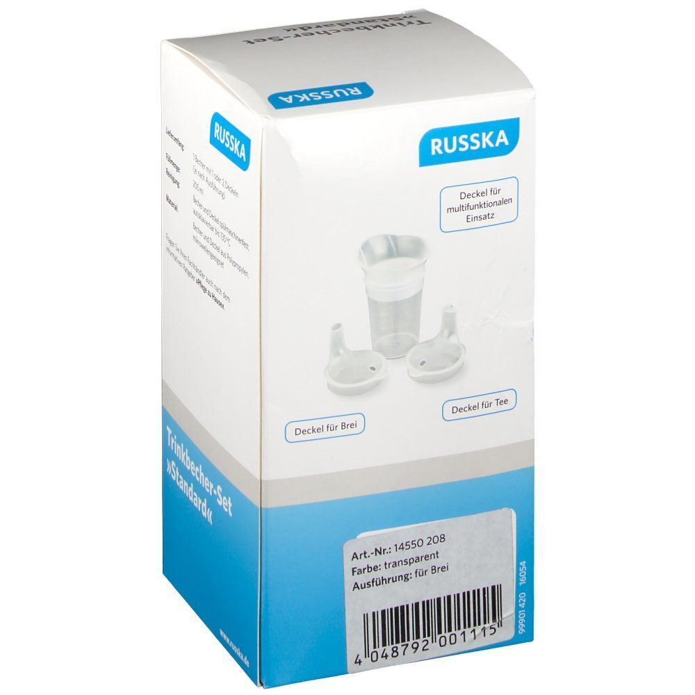 Russka Trinkbecher-Set mit zwei Deckeln, transparent.
