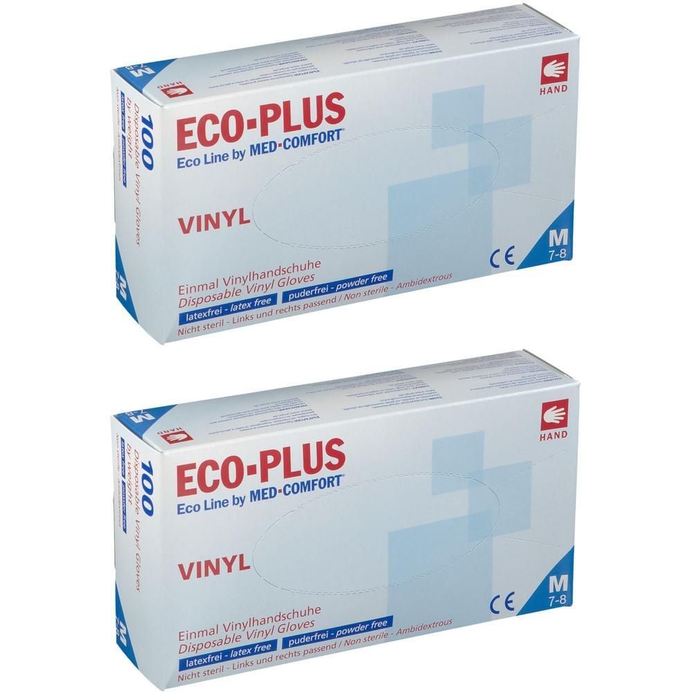 Eco-Plus U.Hands.Vinyl unste.puderfrei M weiß 2x 2x100 St Handschuhe