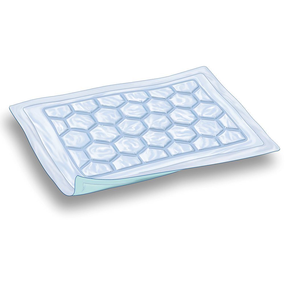 Einzelne Attends Cover-Dri Plus Schutzauflage. Rechteckige Form mit wabenförmiger Oberfläche. Blaue und weiße Farbtöne.