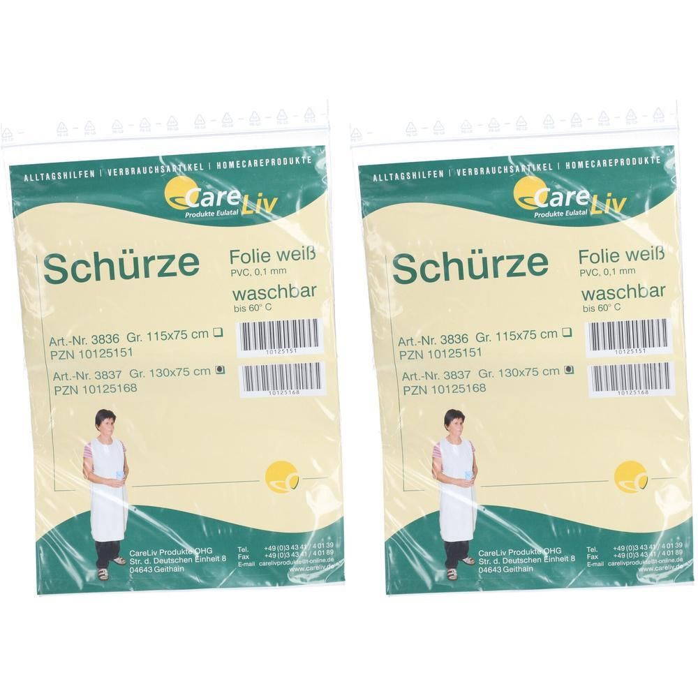 Schürze Folie 75x130 cm waschbar weiß 2x 2x1 St
