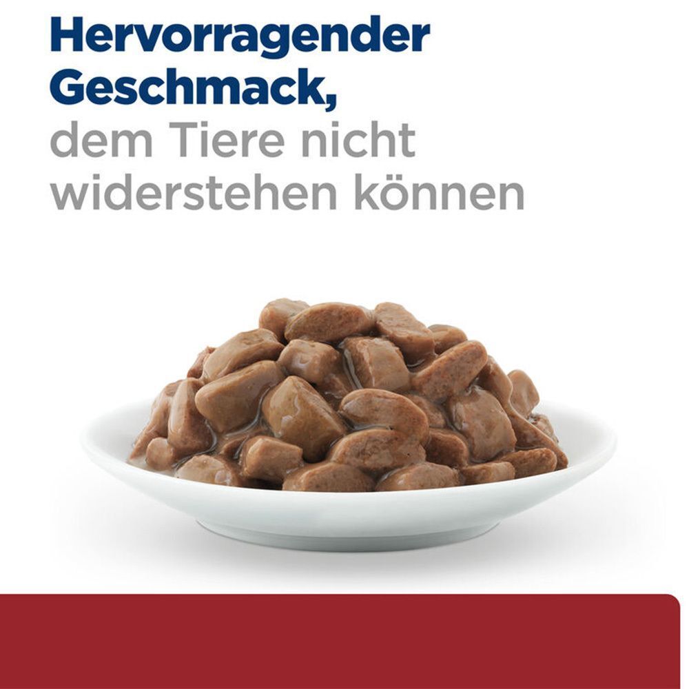 Schüssel mit Futter. Text: Hervorragender Geschmack, dem Tiere nicht widerstehen können.