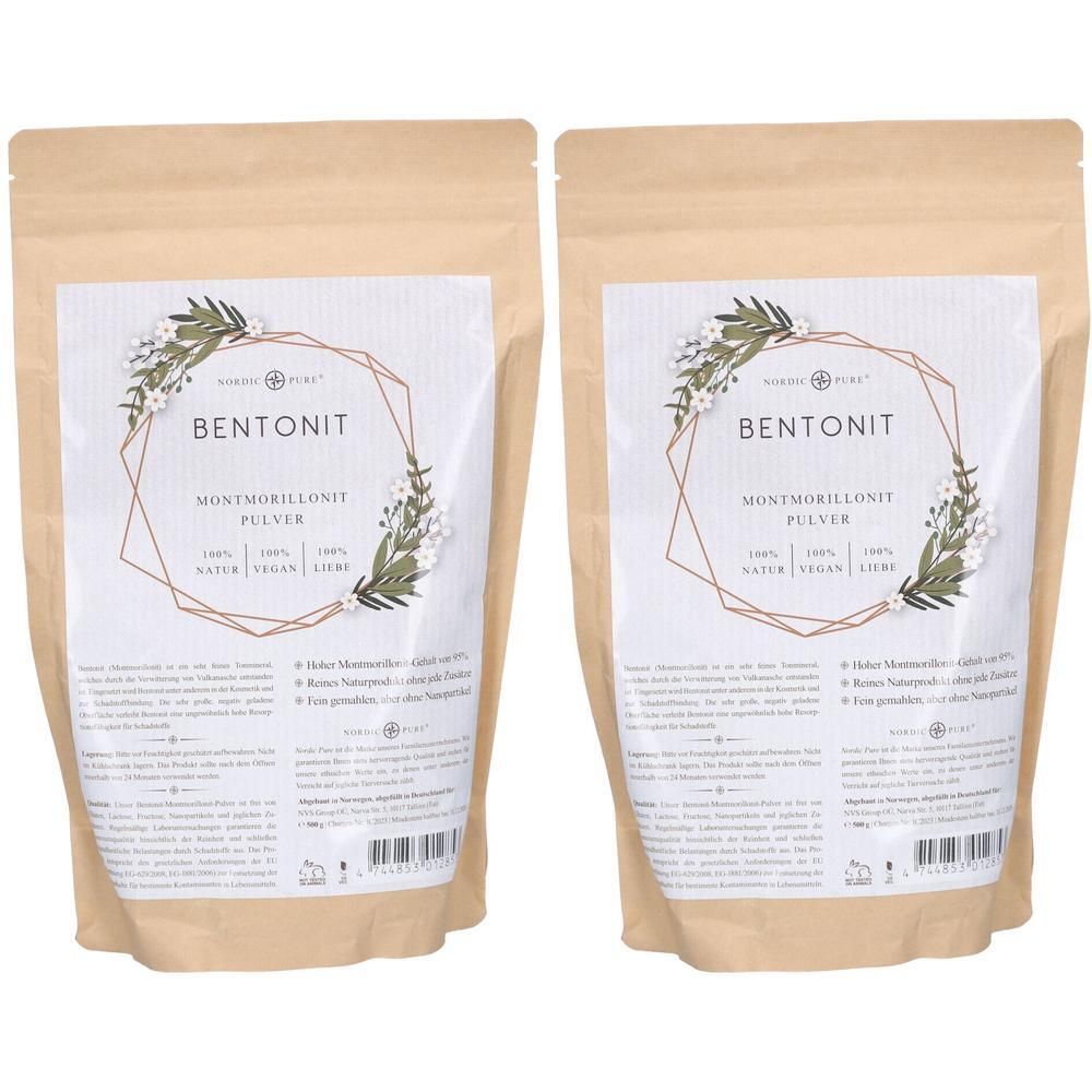 Bentonit Pulver 95% Montmorillonit Nordic Pure 2x 2x500 g