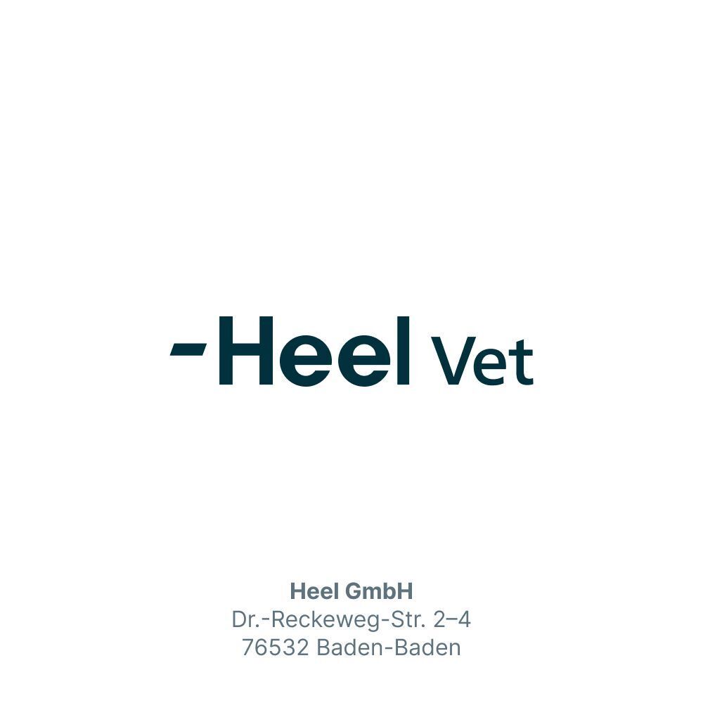 Heel vet Logo. Adresse: Heel GmbH, Dr.-Reckeweg-Str. 2-4, 76532 Baden-Baden.