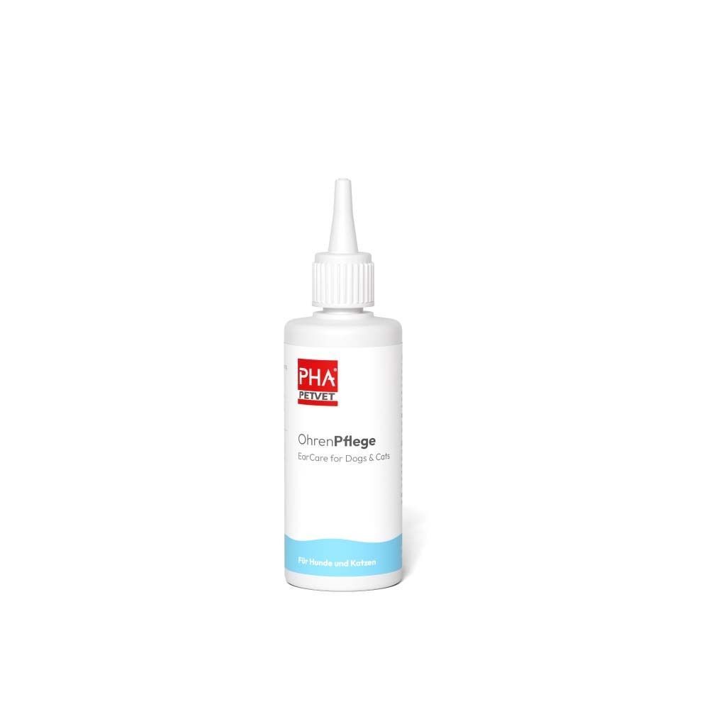 Weiße Flasche mit Tropfaufsatz. Produktname und Logo sind aufgedruckt. Für Hunde und Katzen.