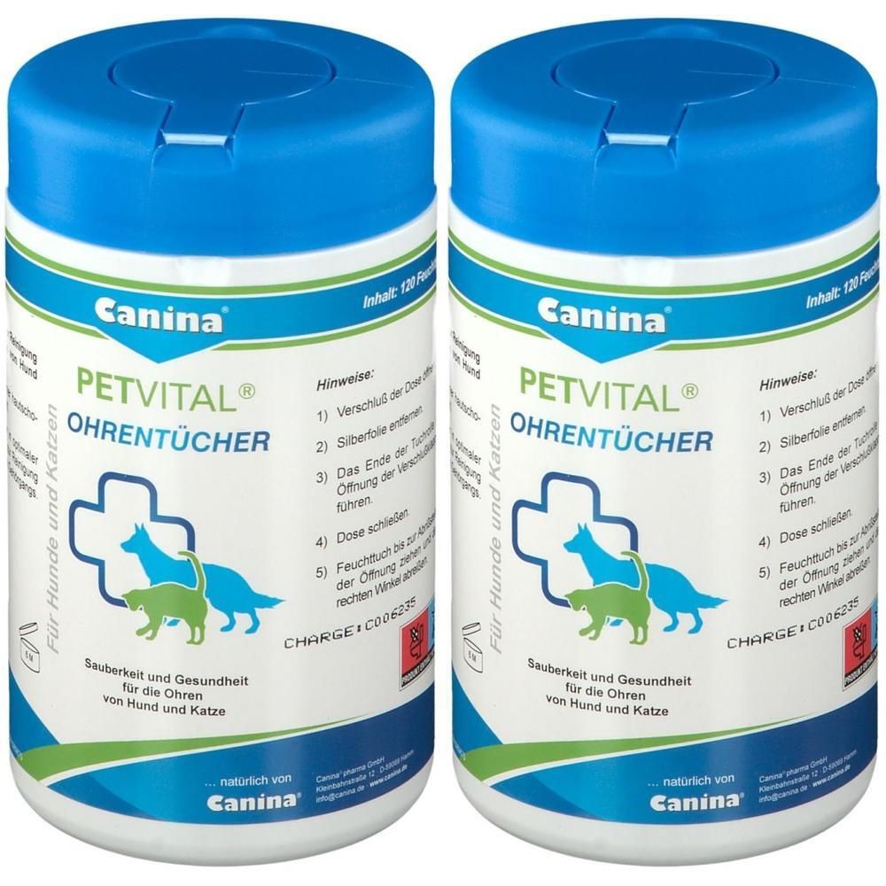 Petvital Feuchttücher f.Ohren vet. 2x 2x120 St Tücher