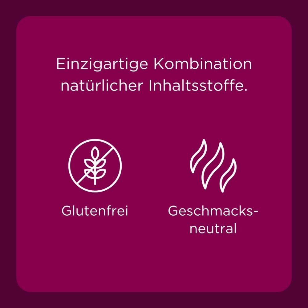 Text: Einzigartige Kombination natürlicher Inhaltsstoffe. Symbole: Glutenfrei, Geschmacksneutral.