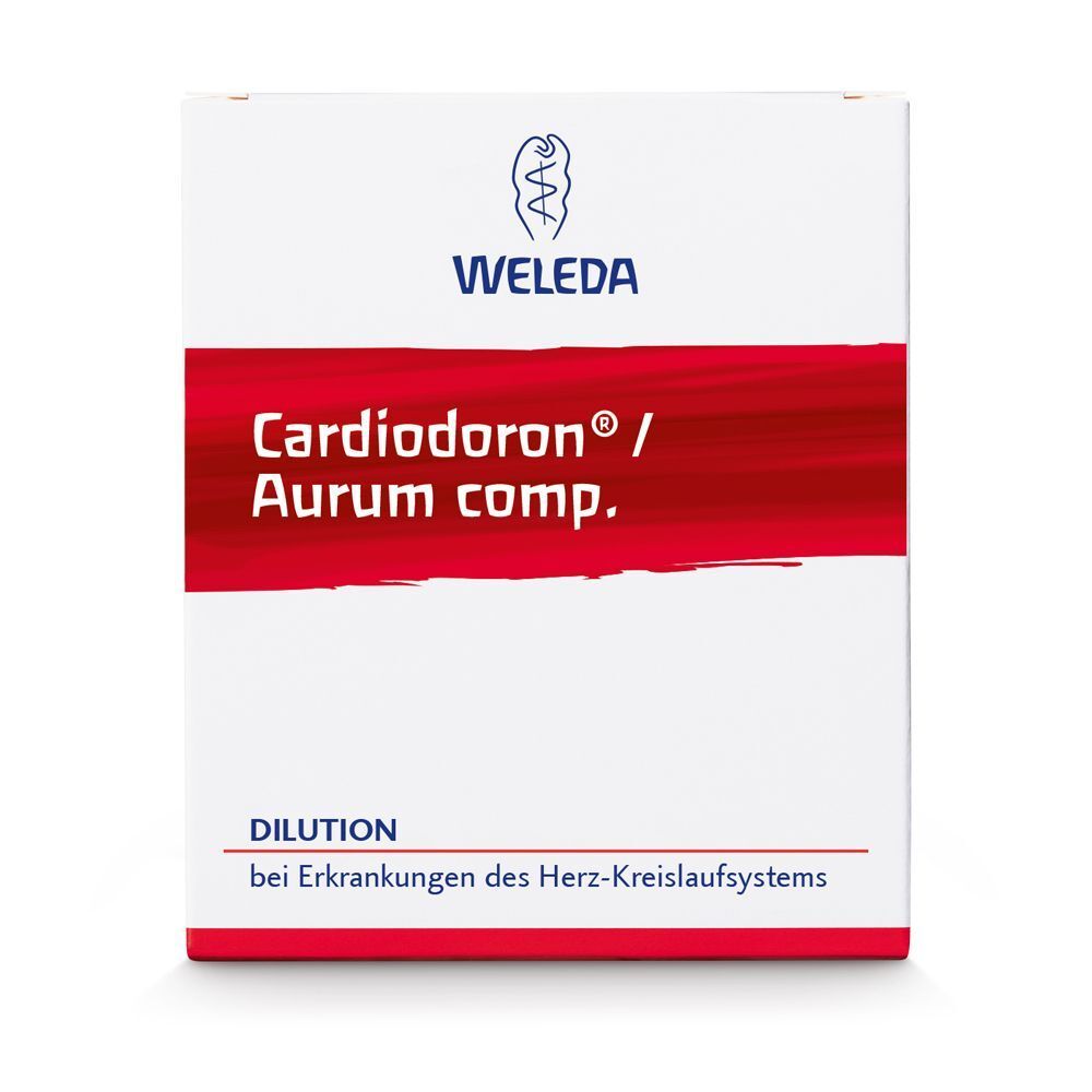 Weißer Karton mit rotem Balken und Schriftzug. Marke: Weleda. Aufdruck: Verdünnung.