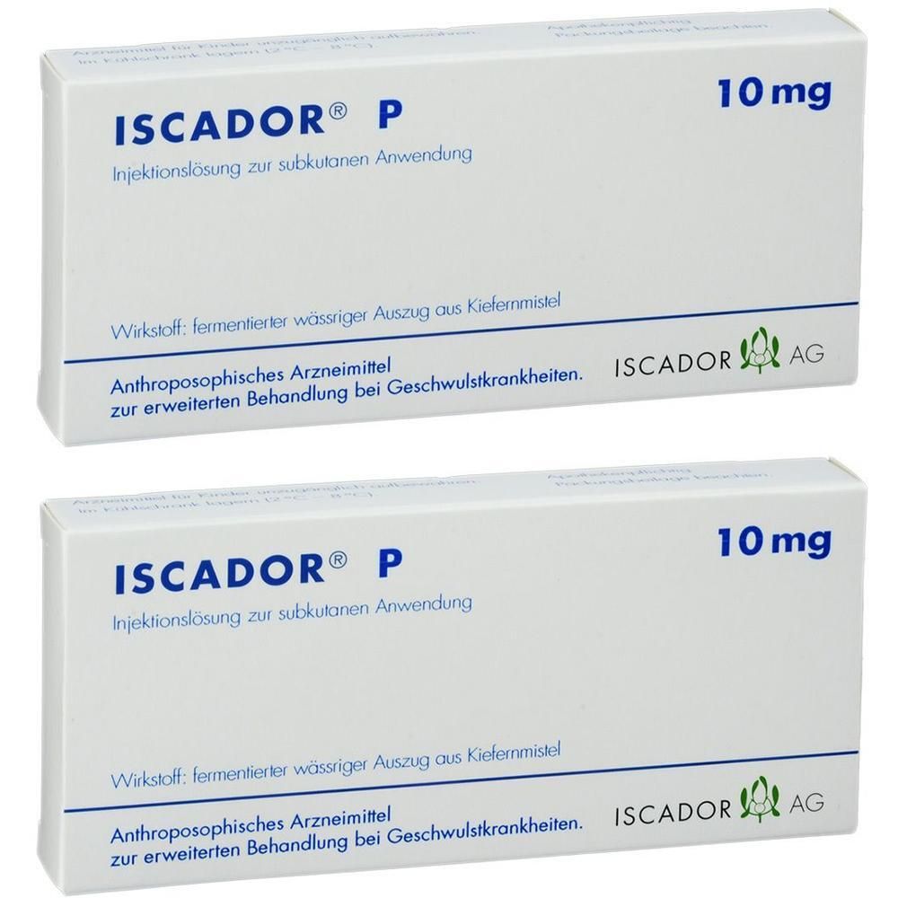 Zwei Packungen ISCADOR P 10 mg Injektionslösung zur subkutanen Anwendung. Anthroposophisches Arzneimittel.