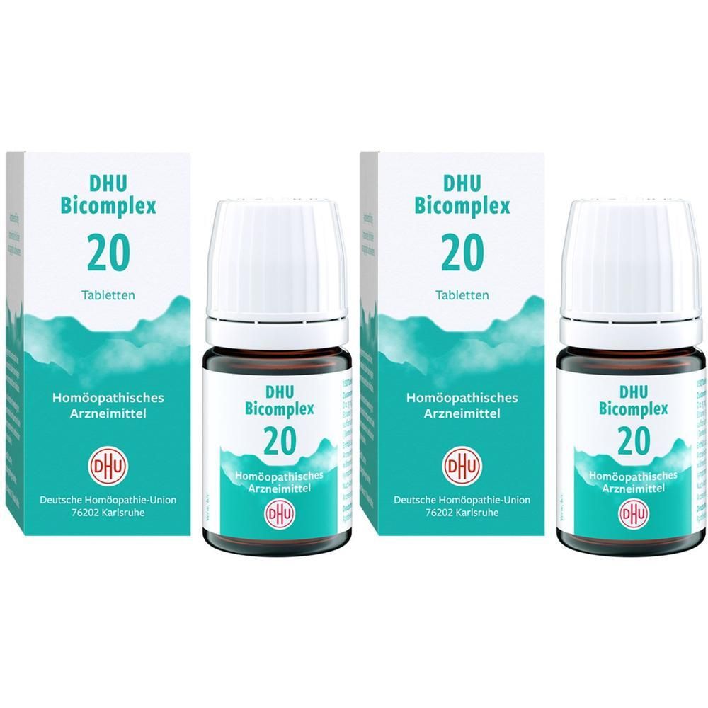 Zwei Packungen DHU Bicomplex 20 Tabletten, homöopathisches Arzneimittel.
