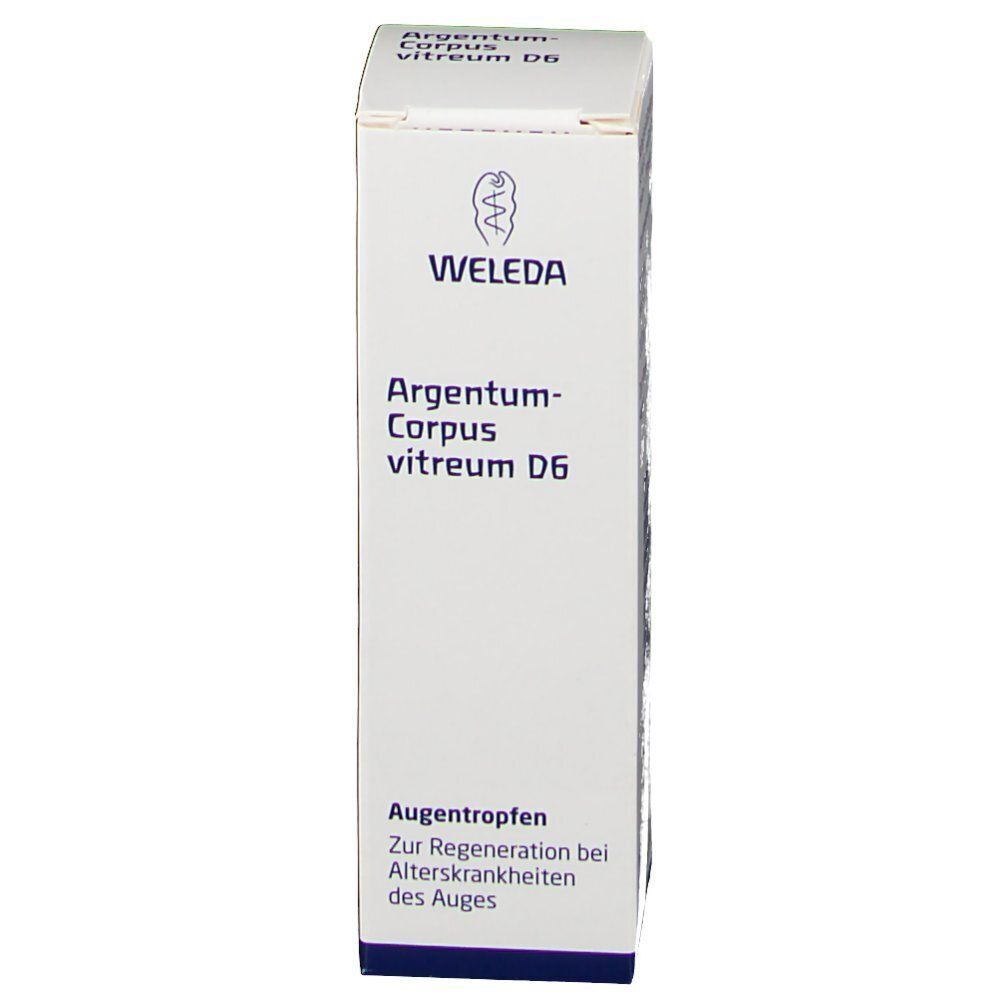 Vorderseite einer Packung Weleda Argentum-Corpus vitreum D6 Augentropfen.