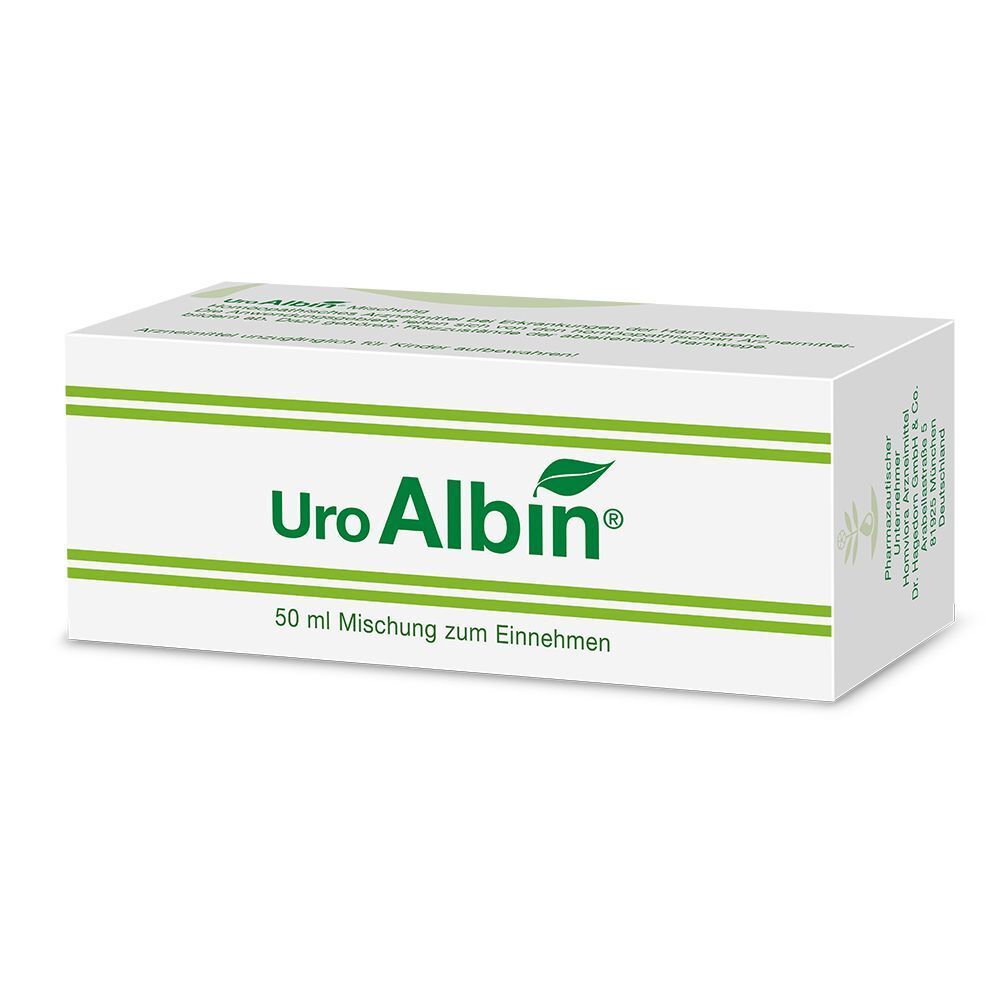 Eine Packung Uro-Albin® 50 ml Mischung zum Einnehmen.