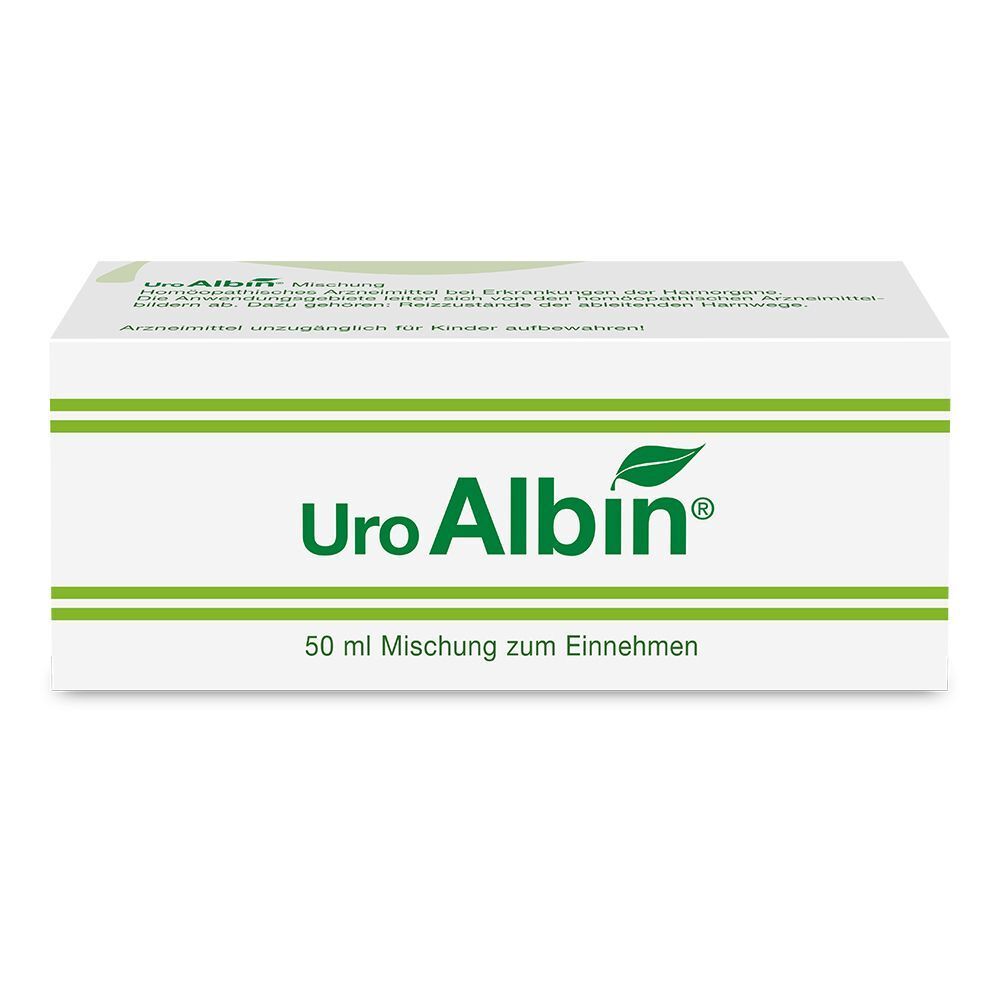 Eine Packung Uro-Albin® 50 ml Mischung zum Einnehmen.