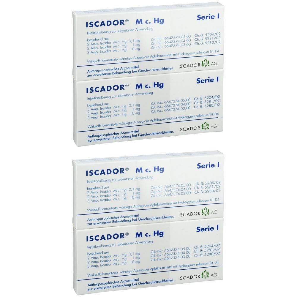 Zwei Packungen ISCADOR M c. Hg Serie I mit je 5 Ampullen. Anthroposophisches Arzneimittel.