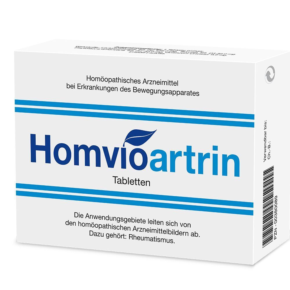 Packung Homvioartrin Tabletten, homöopathisches Arzneimittel bei Erkrankungen des Bewegungsapparates.