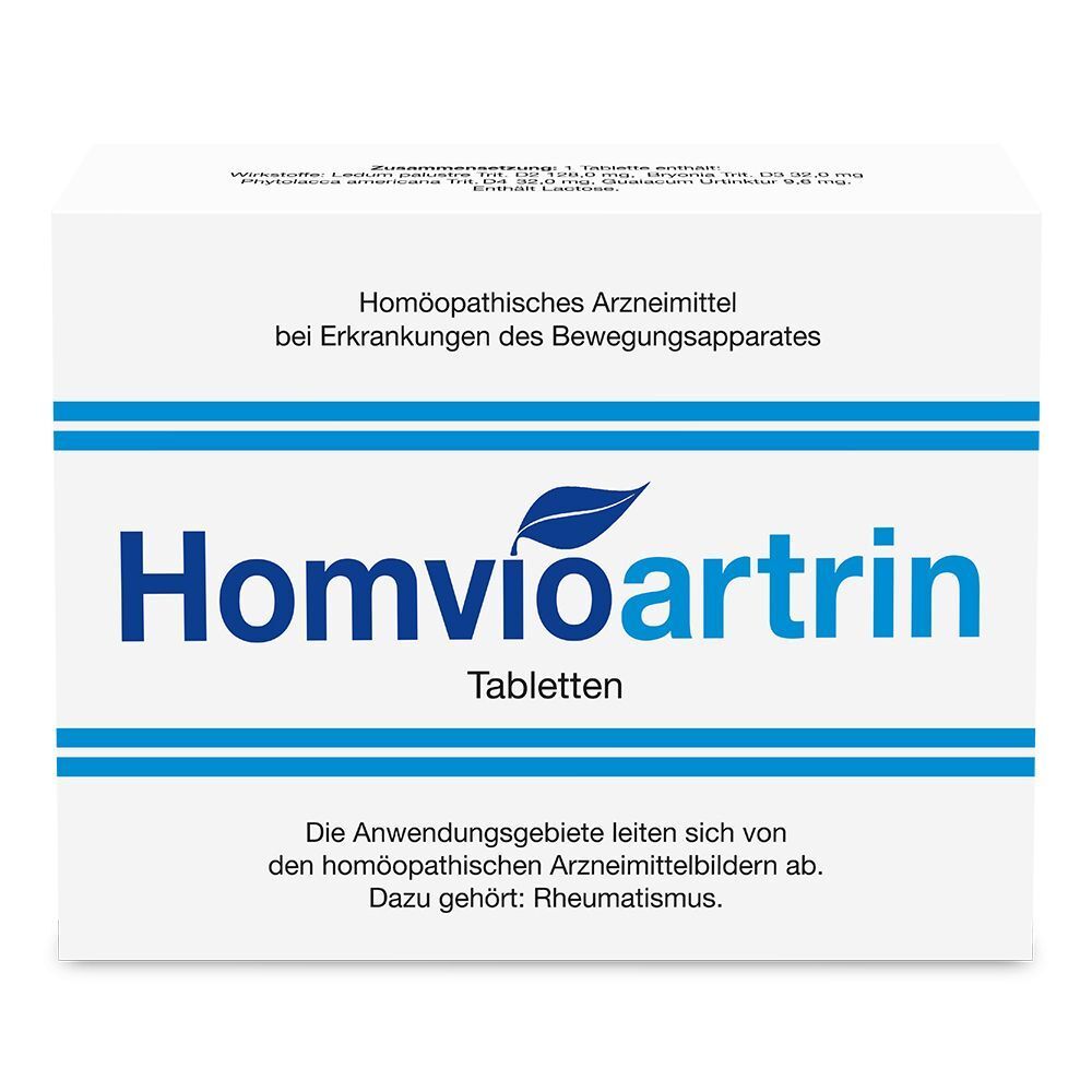 Packung Homvioartrin Tabletten, homöopathisches Arzneimittel bei Erkrankungen des Bewegungsapparates.