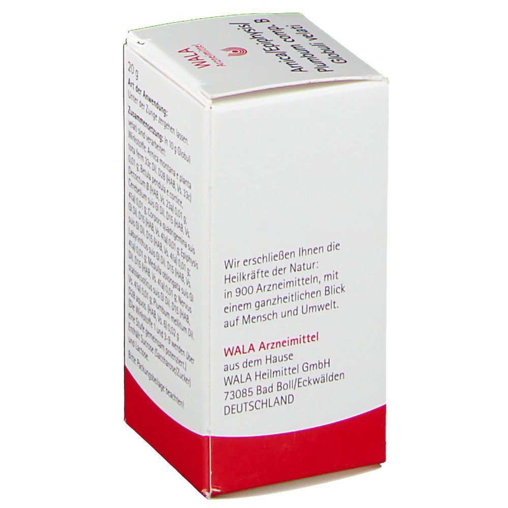 Weiße Faltschachtel mit rotem Streifen. Text über Hersteller und Naturheilkunde. Aufschrift: "WALA".