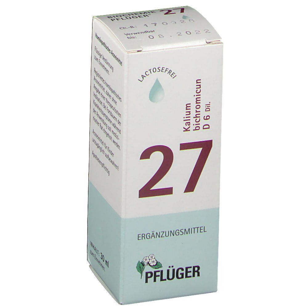 Packung Schüßler-Salz Nr. 27 Kalium bichromicum D6 von Pflüger, 30 ml.