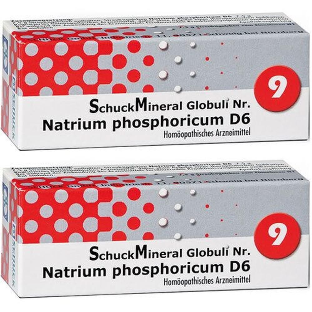 Zwei Schachteln SchuckMineral Globuli Nr. 9 Natrium phosphoricum D6. Homöopathisches Arzneimittel.