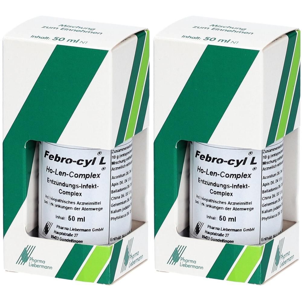 Zwei Packungen Febro-cyl L Ho-Len-Complex Tropfen, jeweils 50 ml. Homöopathisches Arzneimittel.