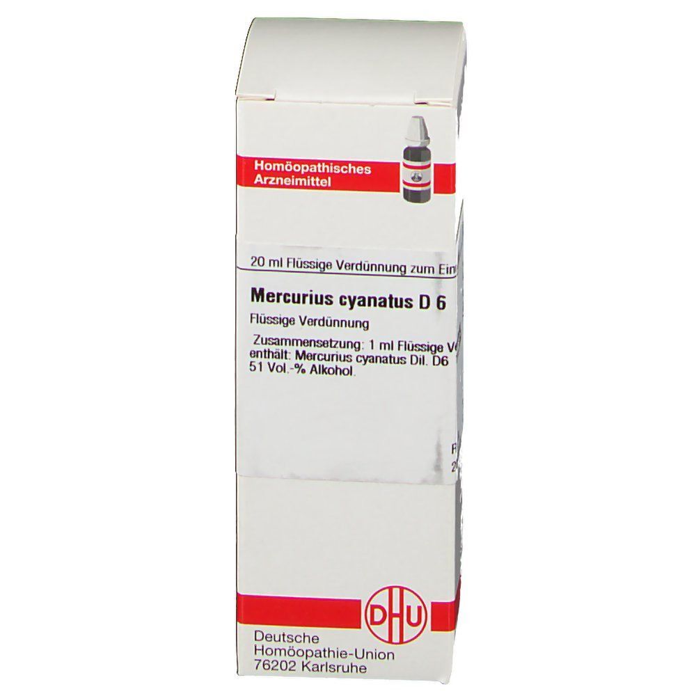 Verpackung DHU Mercurius Cyanatus D6, 20 ml, flüssige Verdünnung.