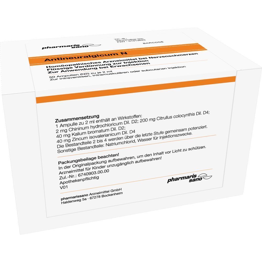 Eine Packung Antineuralgicum N Ampullen, homöopathisches Arzneimittel bei Nervenschmerzen.
