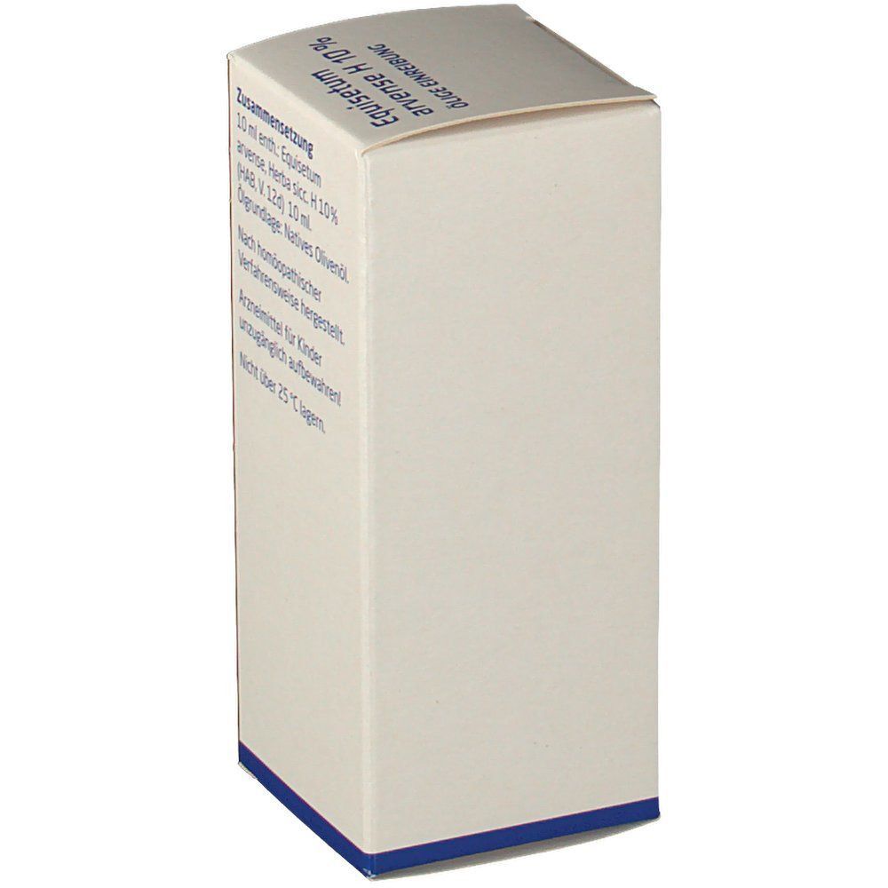 Seitenansicht der Weleda Equisetum arvense H 10% Packung mit Anwendungshinweisen.
