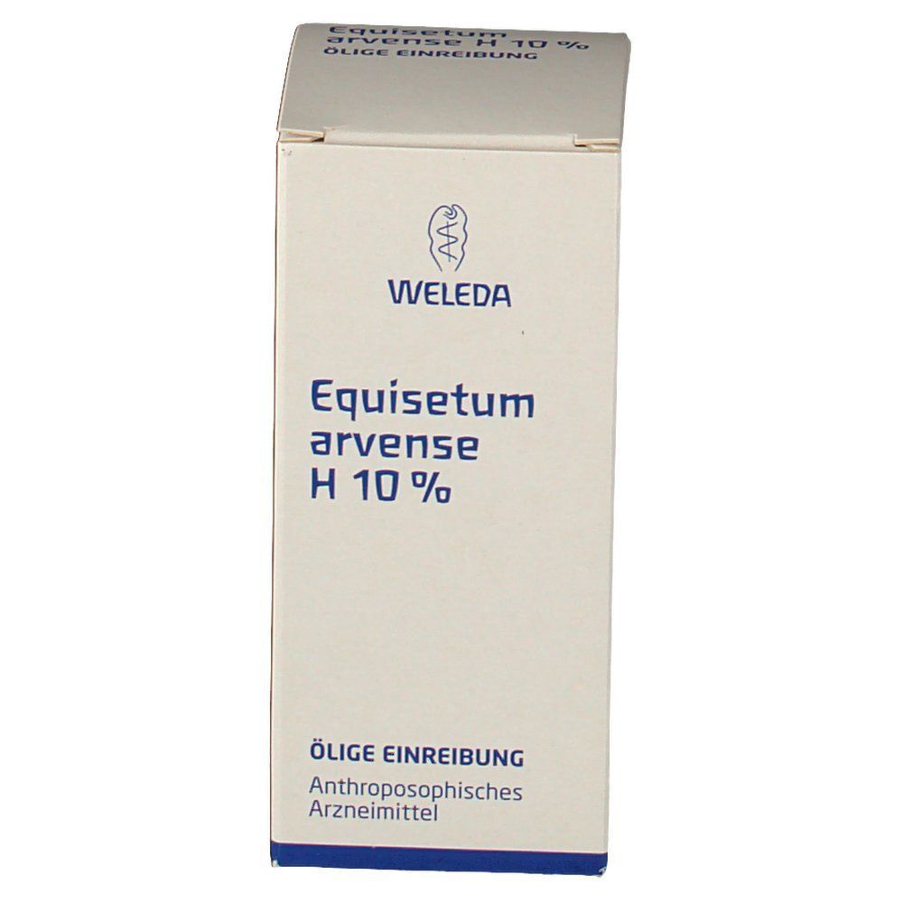 Vorderseite der Weleda Equisetum arvense H 10% Öligen Einreibung Packung.