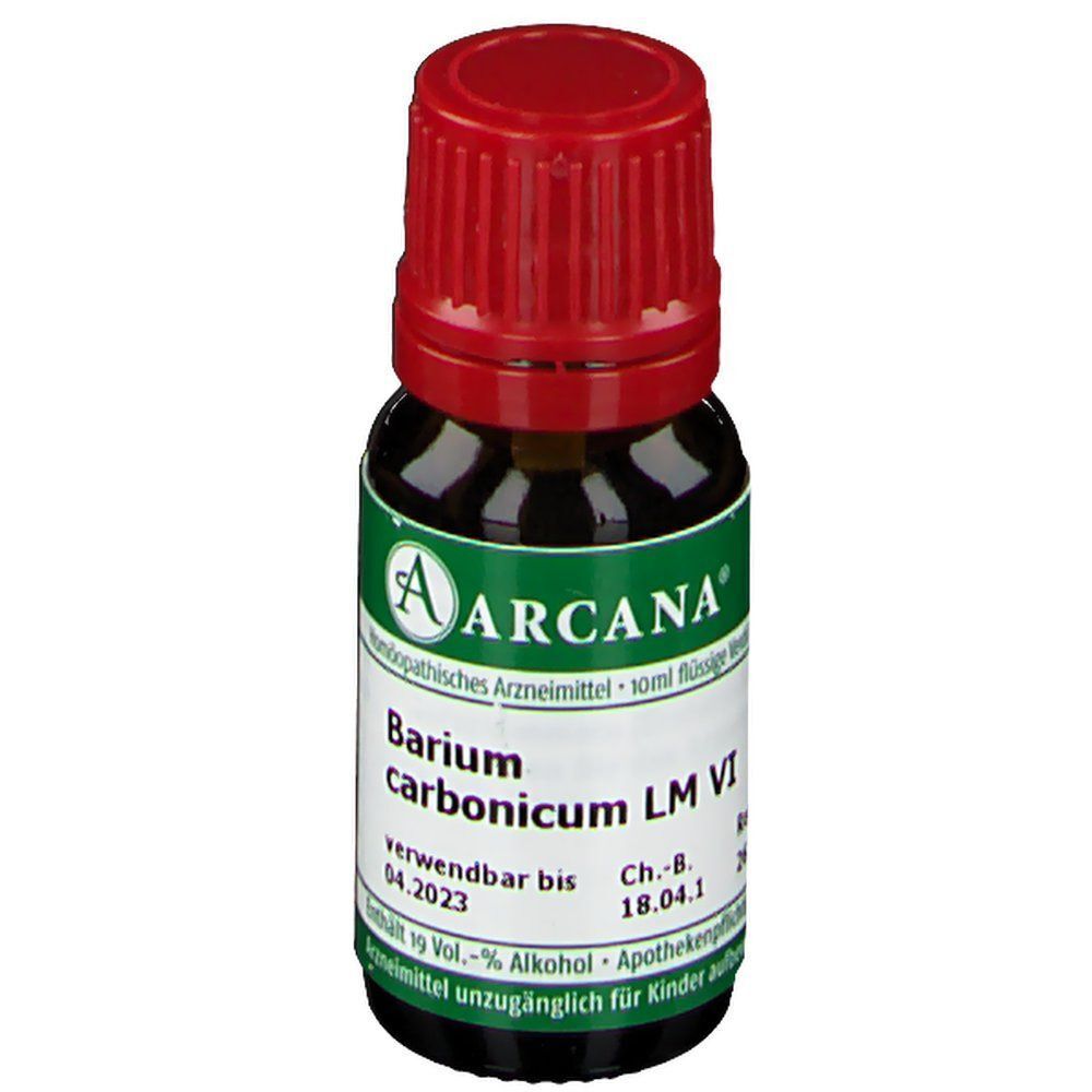 ARCANA Barium carbonicum LM VI Fläschchen mit rotem Schraubverschluss und Etikett.