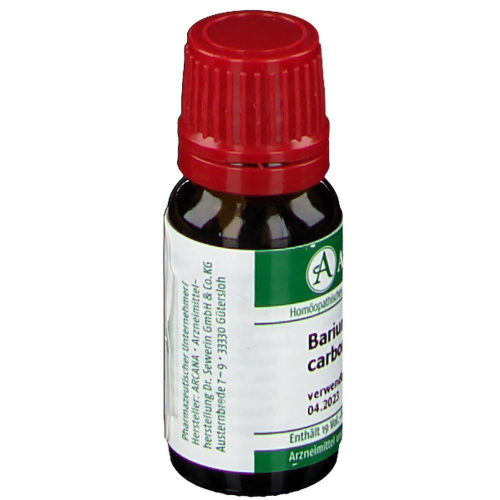 ARCANA Barium carbonicum LM VI Fläschchen, Rückseite mit Herstellerangaben.