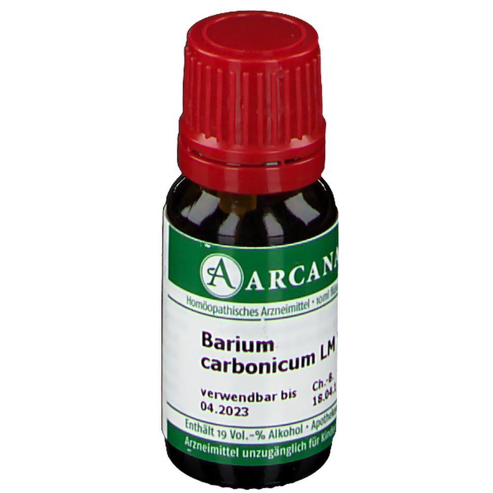 ARCANA Barium carbonicum LM VI Fläschchen mit rotem Schraubverschluss und Etikett.