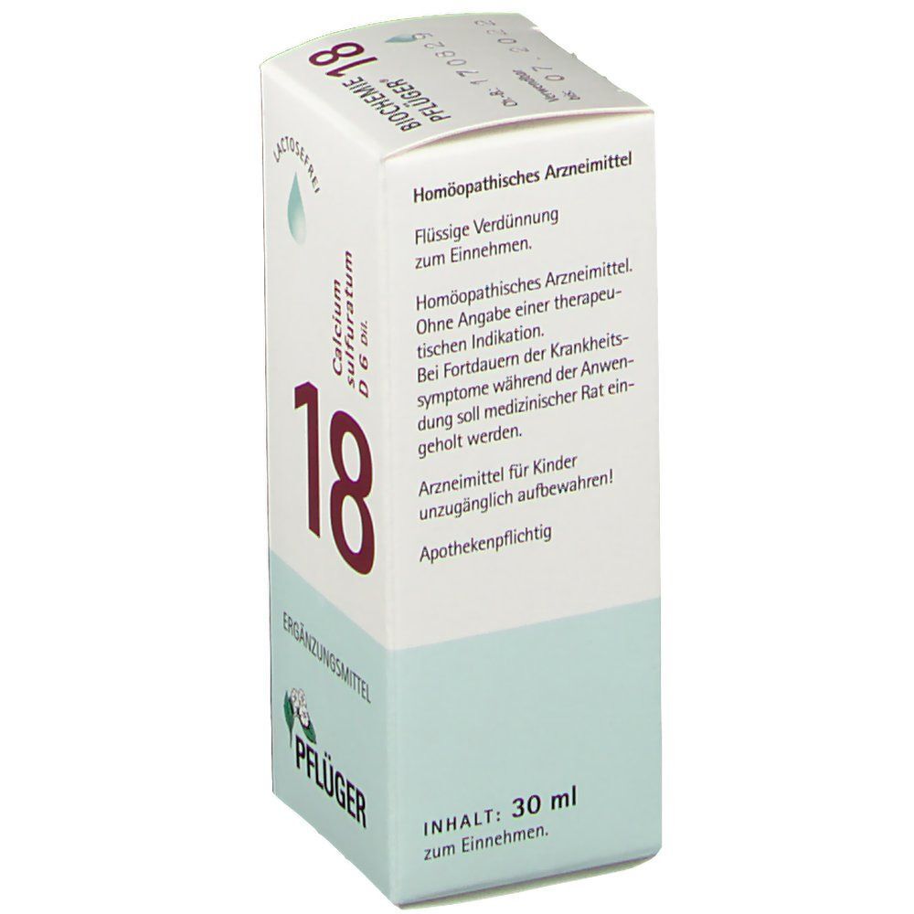 Packung Schüßler-Salz Nr. 18 Calcium sulfuratum D6 Dil. mit Beipackzettel.