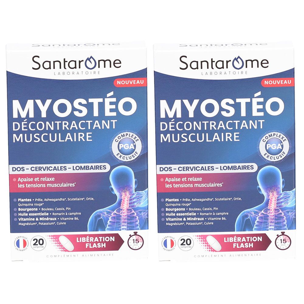 Zwei Packungen Santarome Myostéo Dcontractant Musculaire mit PGA-Komplex. Für Rücken, Nacken und Lendenwirbelsäule.