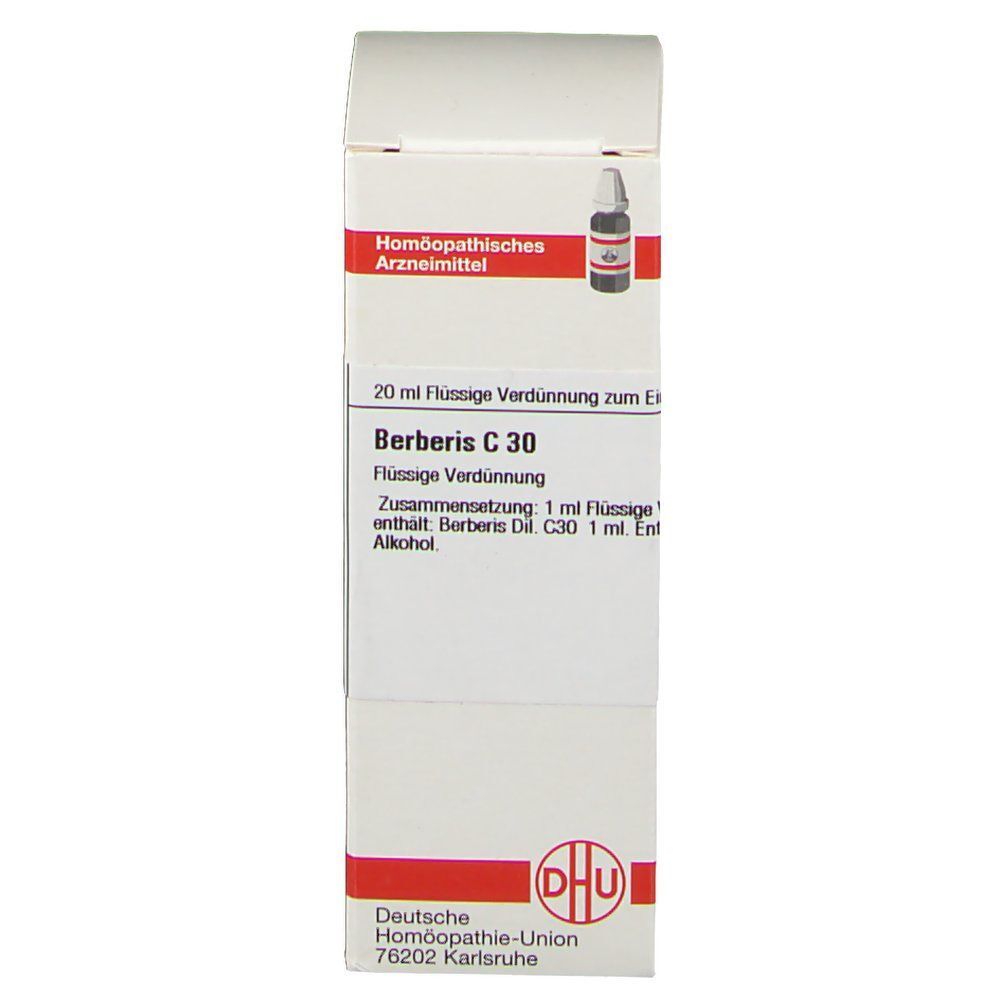 Vorderseite der DHU Berberis C30 Faltschachtel mit Produktinformationen.