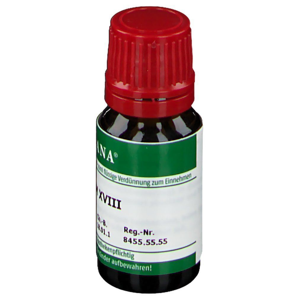 Eine ARCANA Spongia LM XVIII Flasche, 10ml, mit rotem Schraubverschluss und Etikett.
