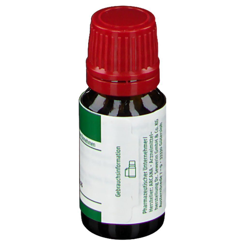 Rückseite einer ARCANA Spongia LM XVIII Flasche, 10ml, mit Gebrauchsichtinformationen.