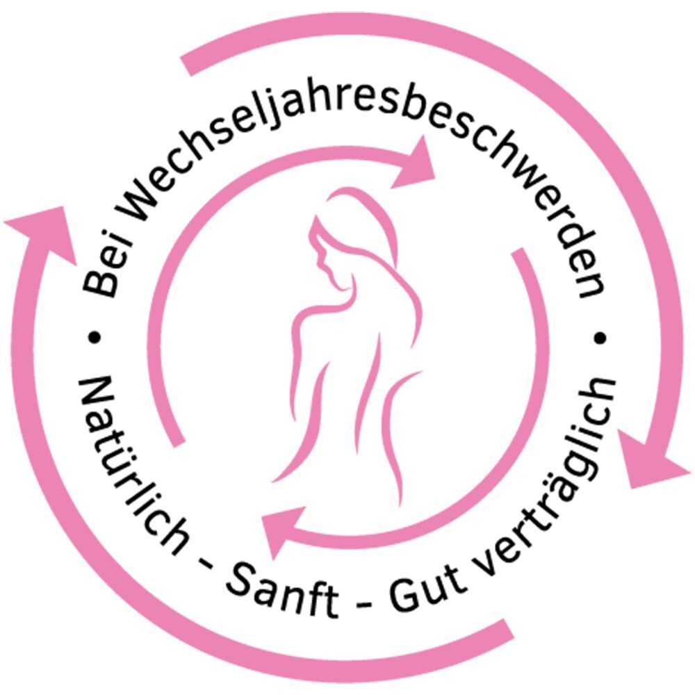 Symbol für MenoAlbin®: Frau, Kreislauf, "Bei Wechseljahresbeschwerden".