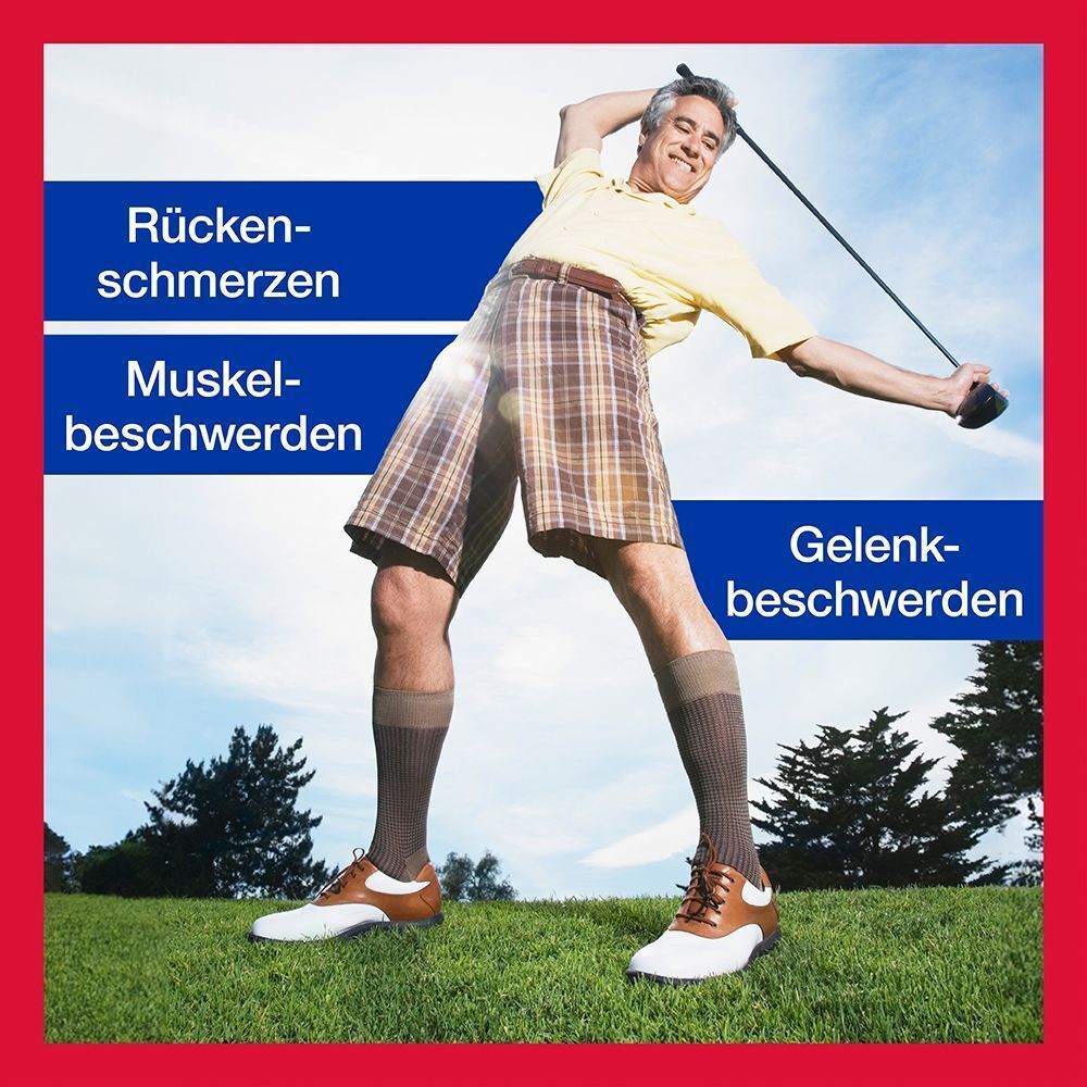 Mann beim Golfen mit Rückenschmerzen, Muskel- und Gelenkbeschwerden.