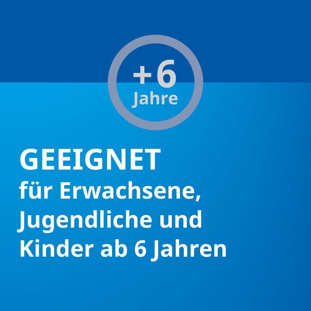 Kreissymbol mit '+6 Jahre'. Text: Geeignet für Erwachsene, Jugendliche und Kinder ab 6 Jahren.