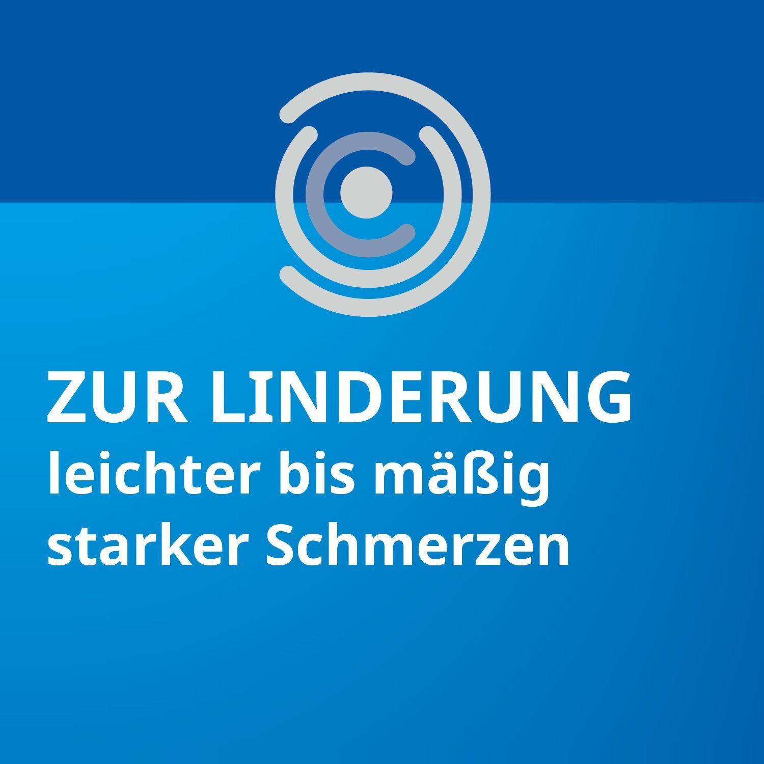 Kreissymbol über Text: Zur Linderung leichter bis mäßig starker Schmerzen.