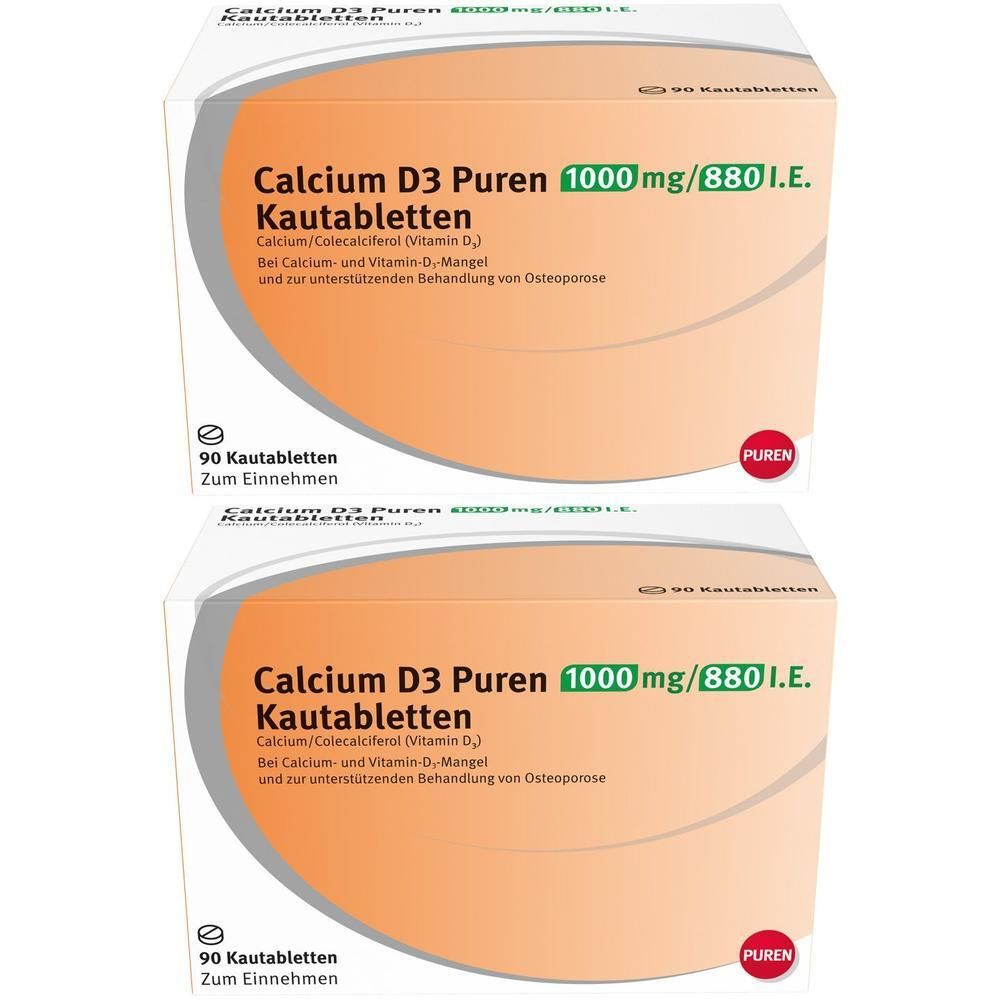 Calcium D3 Puren 1000 mg/880 I.e. Kautabletten 2x 2x90 St