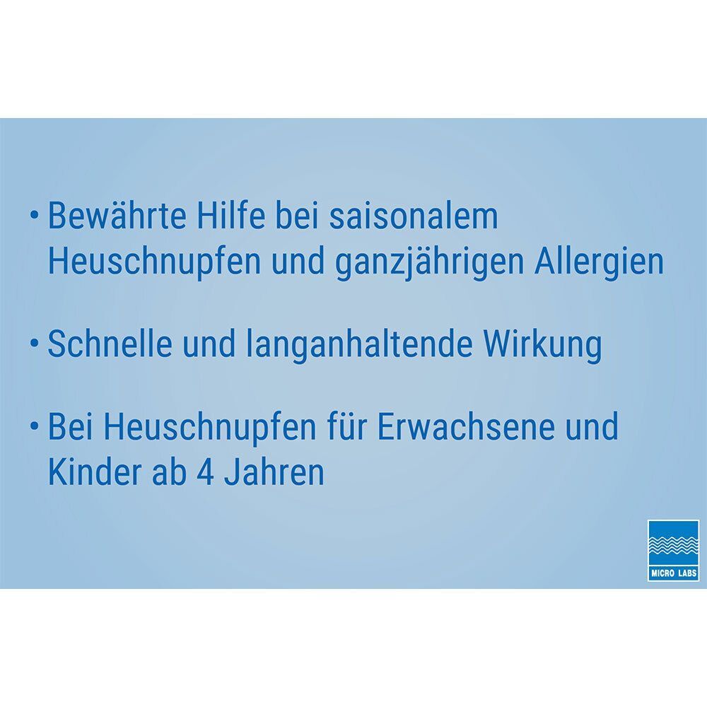 Informationen zu Azelastin Micro Labs: Hilfe bei Heuschnupfen, schnelle Wirkung, für Erwachsene und Kinder ab 4 Jahren.