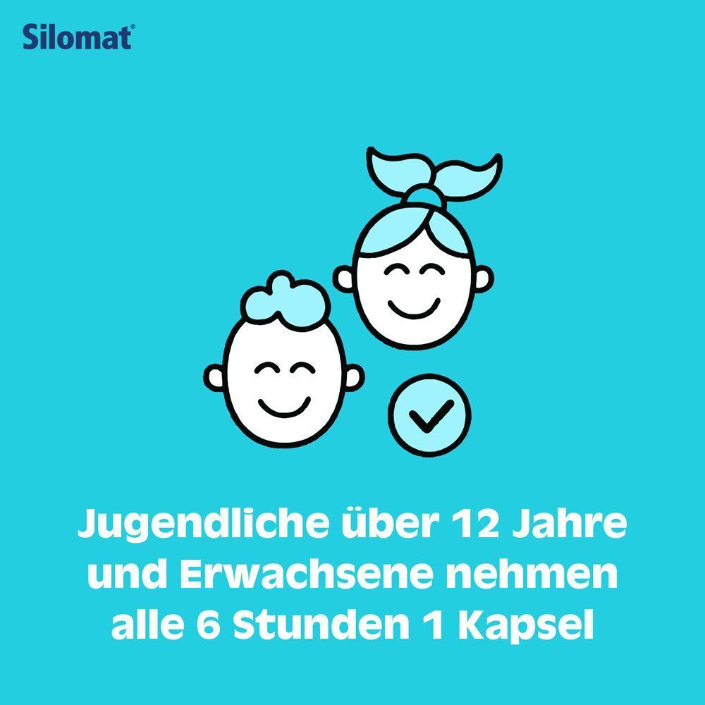 Illustration von Kindern und Erwachsenen, die Silomat Hustenstiller einnehmen.