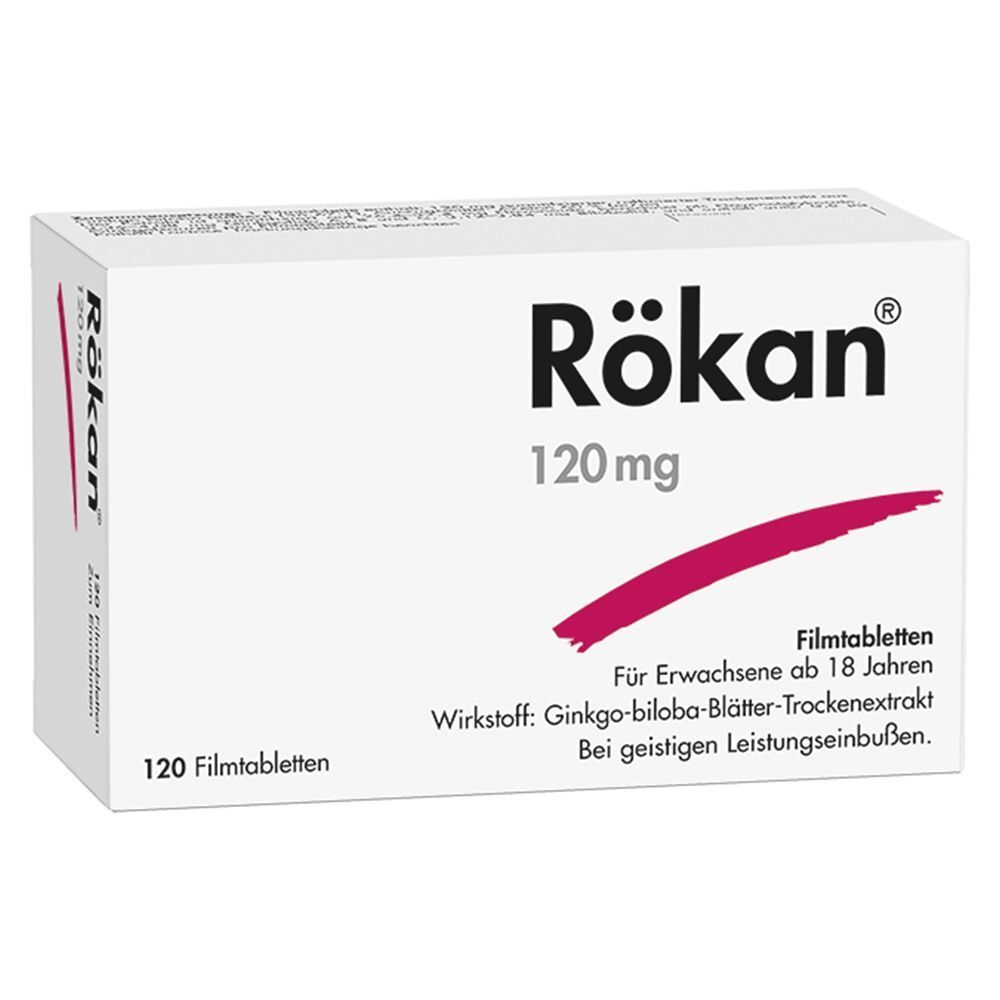 Packung Rökan 120 mg Filmtabletten, 120 Stück.