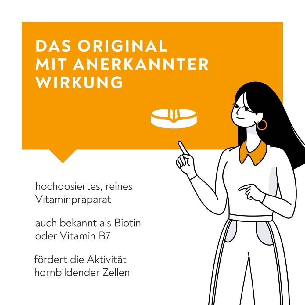 Illustration einer Frau, die auf eine Tablette zeigt. Text: Das Original mit anerkannter Wirkung.