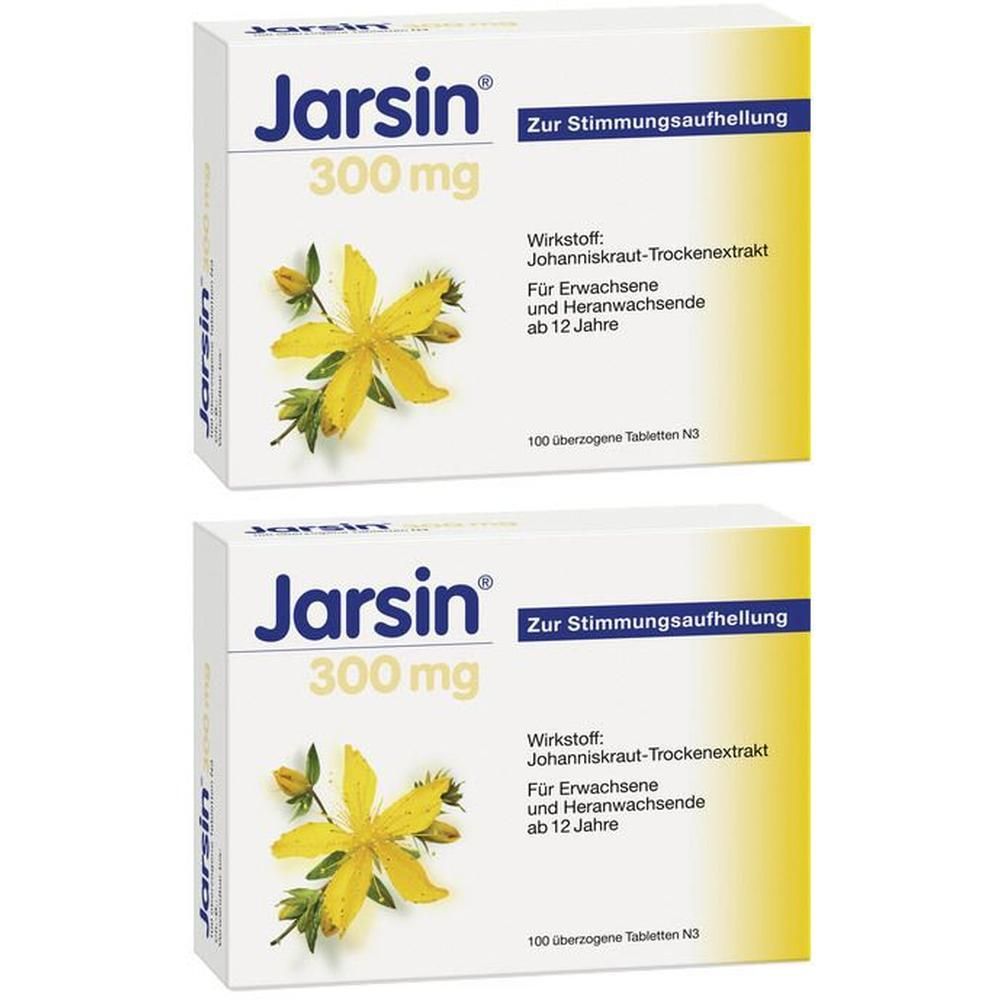 Zwei Packungen Jarsin 300 mg mit Johanniskraut-Extrakt zur Stimmungsaufhellung.