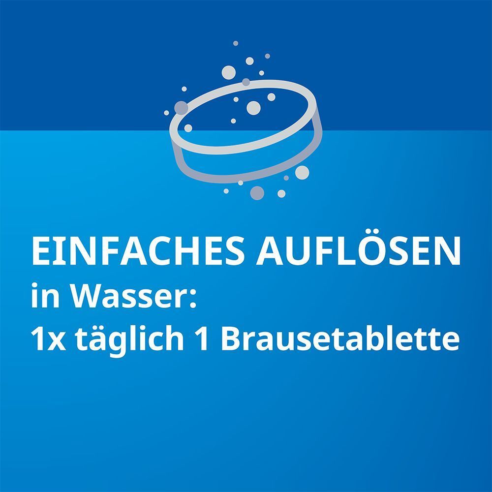Grafik einer Brausetablette, die sich in Wasser auflöst.