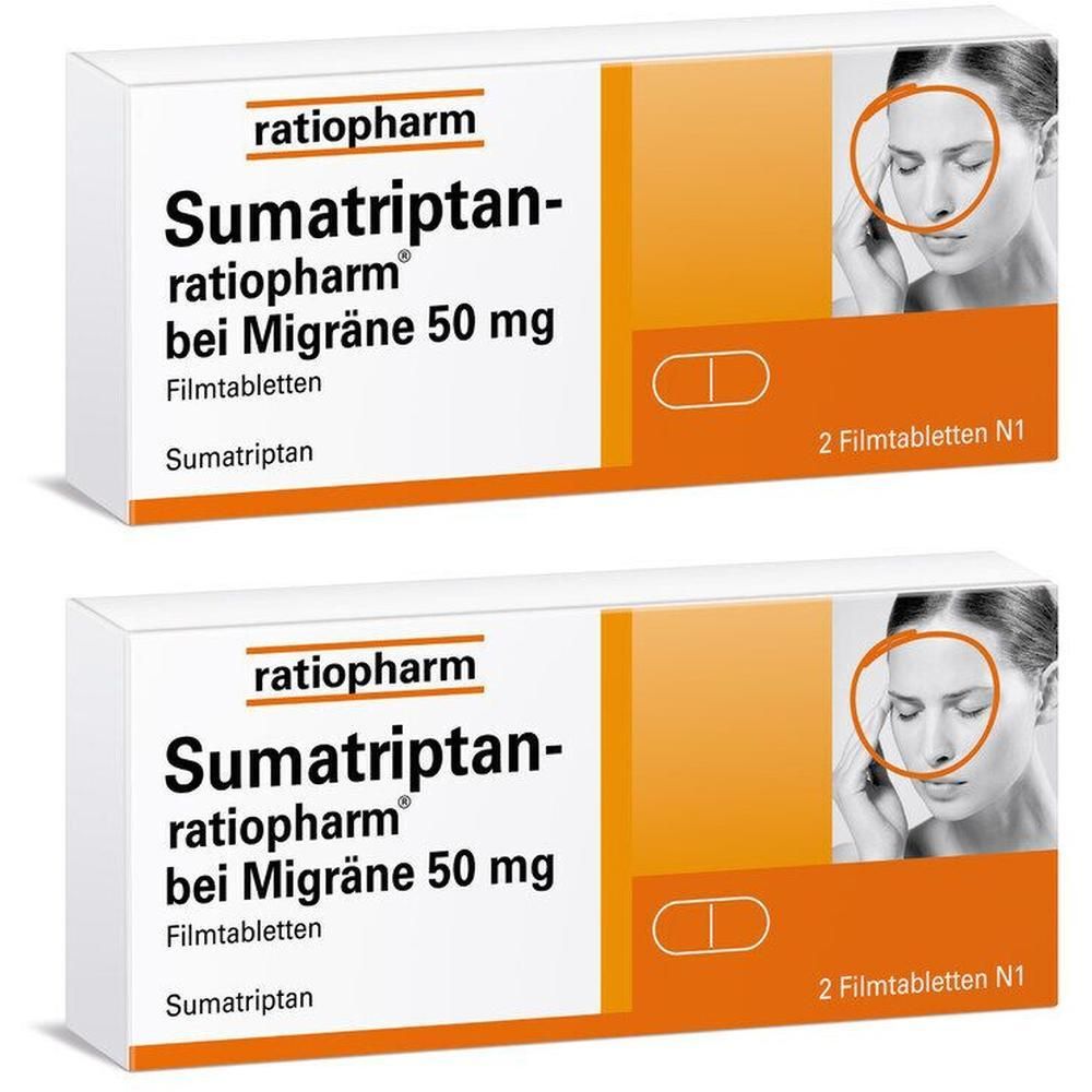 SUMATRIPTAN-ratiopharm bei Migräne 50 mg Filmtabl. 2x 2x2 St Filmtabletten
